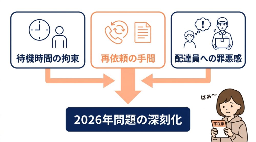 荷物の再配達がめんどくさい理由と2026年問題