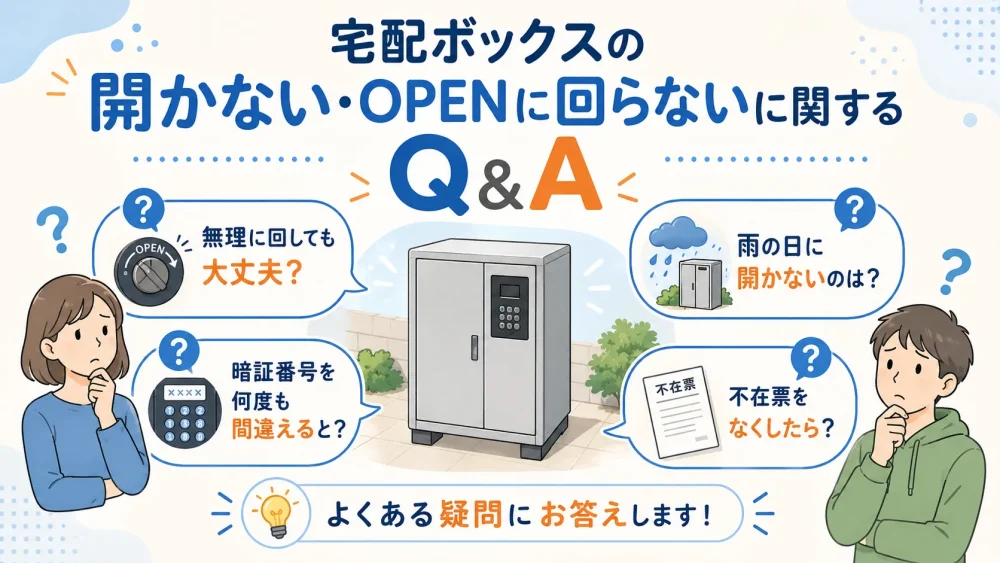 宅配ボックスが開かない時によくある疑問をQ&A形式で説明するイメージ図