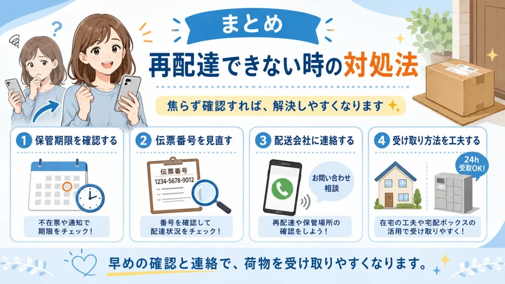 再配達できない時の対処法をまとめた荷物受け取りの図解