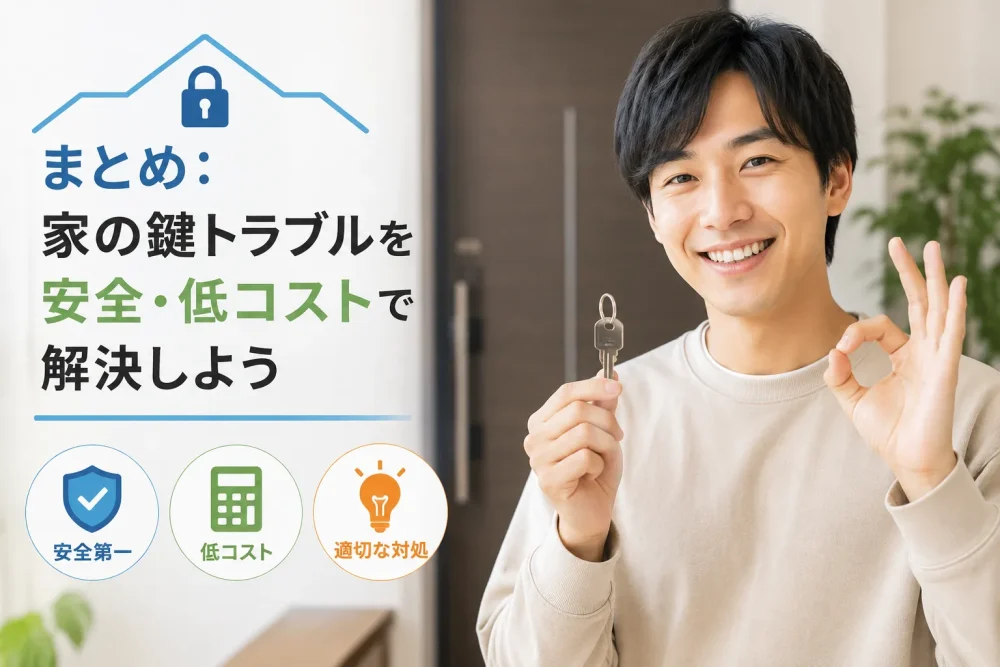鍵を持った男性が家の鍵トラブルを安全に解決するイメージ