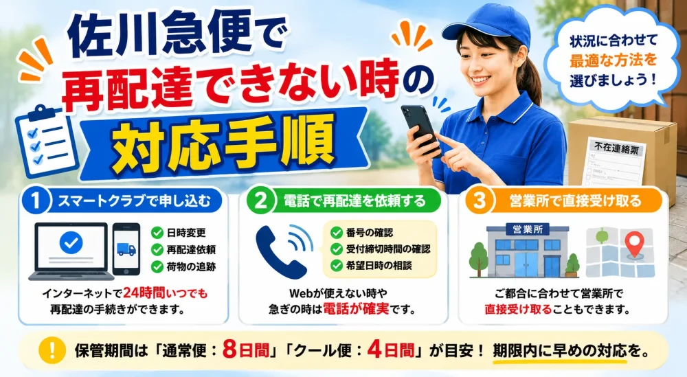 佐川急便で再配達できない時の対応手順を確認する図解
