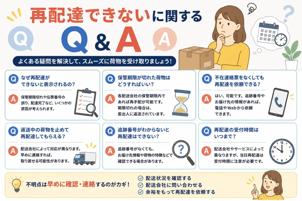 再配達できない時によくある疑問と回答をまとめた図解