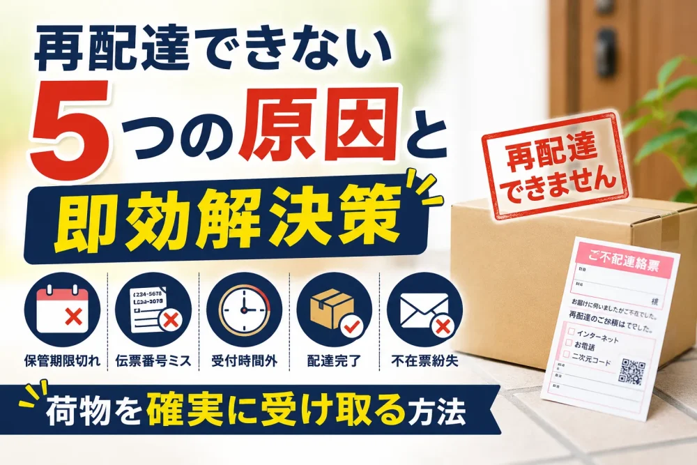 再配達できない5つの原因と即効解決策をまとめた荷物受け取りの図解