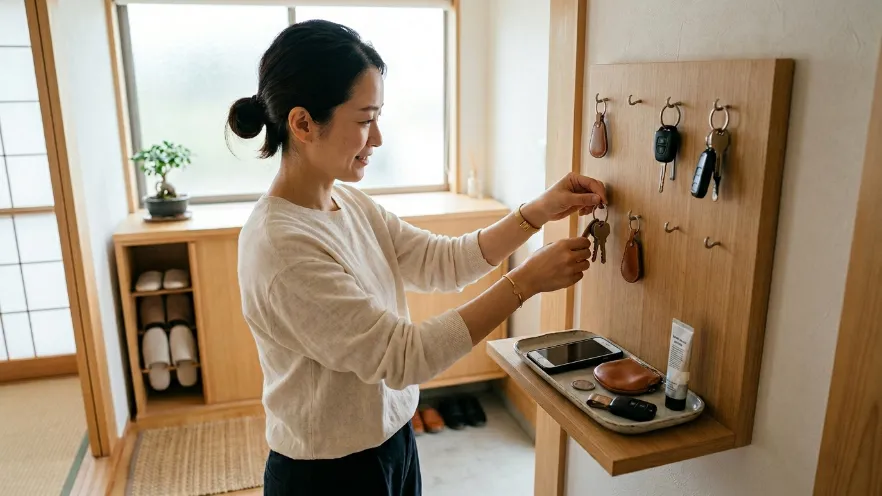 玄関で鍵を決まった場所に置く日本人の住人