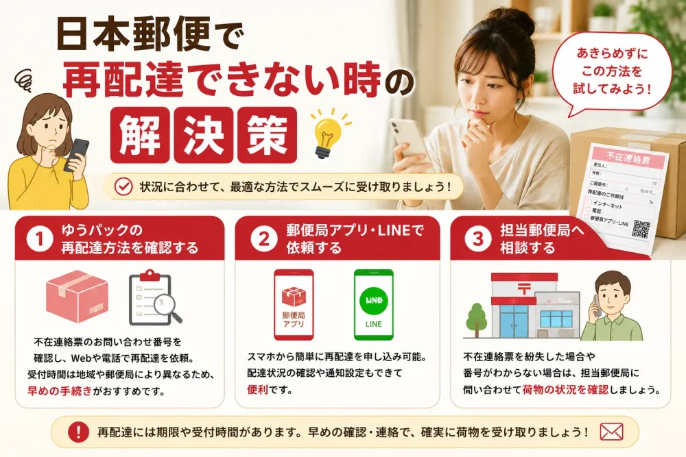 日本郵便で再配達できない時の解決策を確認する図解