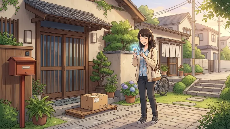スマホで荷物の配達日時を確認する女性のイメージ