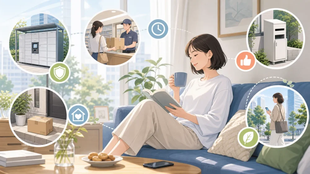 非対面受取や拠点受取で自分の時間を確保する一人暮らしのイメージ