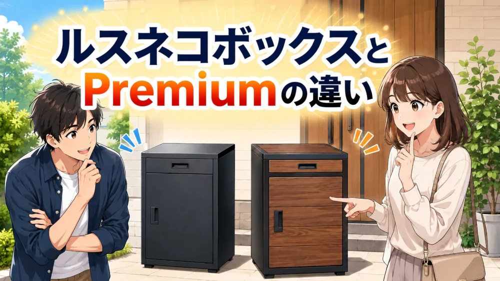 ルスネコボックスとPremiumの違いを男女キャラクターが比較するアニメイラスト